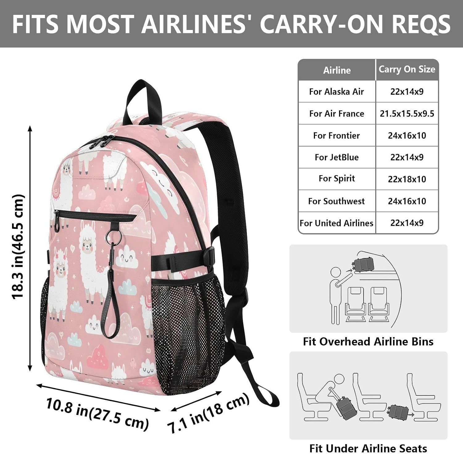 ALAZA Seamless Pattern with Funny Llama and Clouds on A Pink Background Backpack Travel Laptop Backpack Purse for Women Men Teens Girls School Bag College Bookbag Water Resistant Casual Daypack image 3