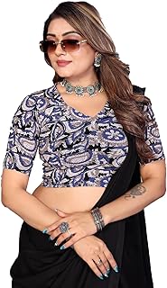 Mogsa Women’s Kalamkari Print Cotton Stretchable V-Neck Readymade Saree Blouse | Soft Cotton Blend | Stretch Fabric | Read... Price In India