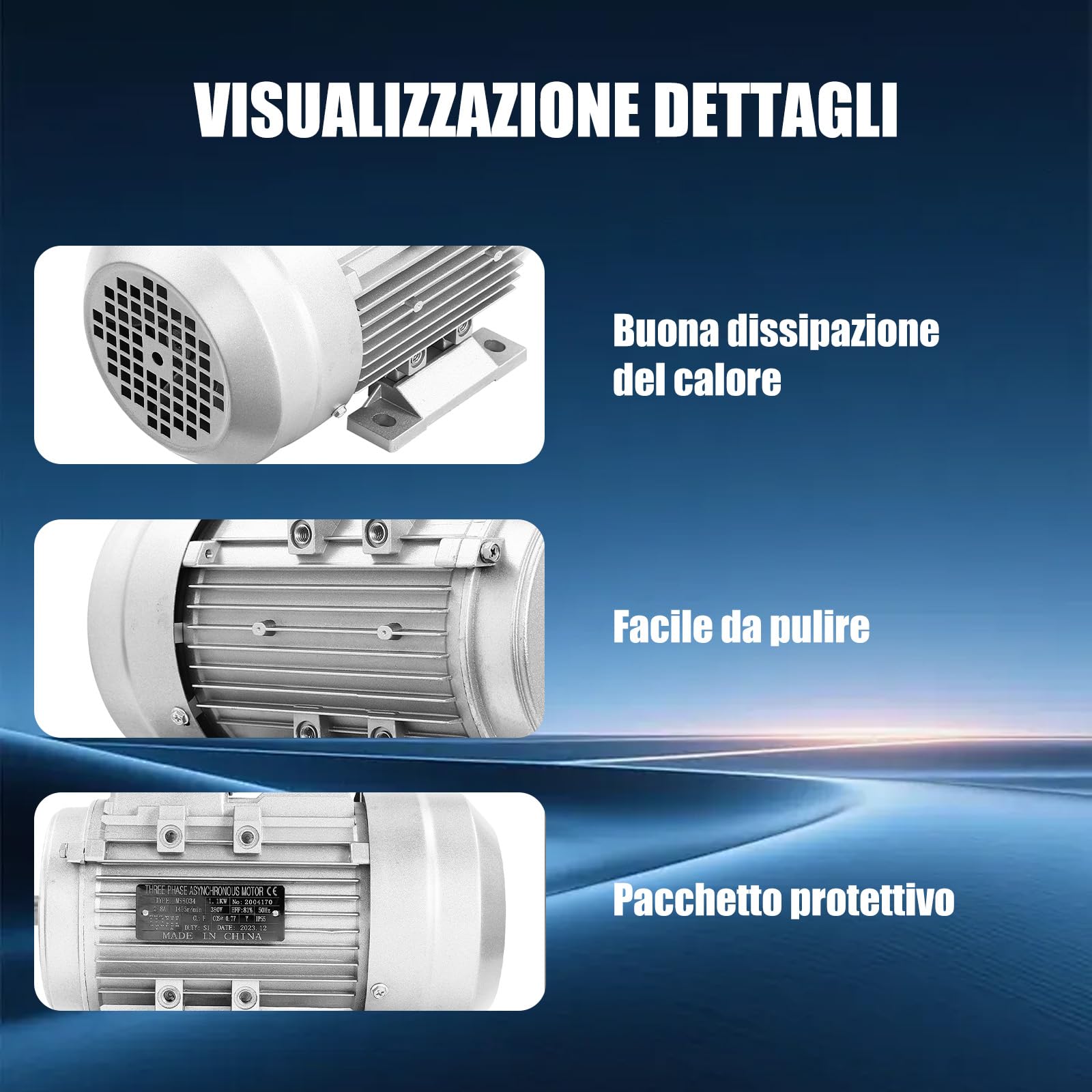 Motore Elettrico 1.1KW 1405R/min Motore Asincrono Corrente Trifase con Bobina di Rame puro Motore 3 Fasi per Ventilatori Pompe Macchine Utensili Compressori