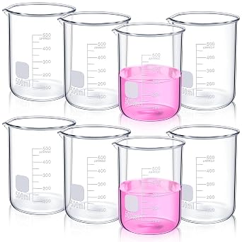 Relaxweex 8 Pcs 500 ml Glass Lab Beaker 3.3 Borosilicate Glass Measuring Cup with Spout Low Form Glassware for Laboratories Classrooms or Home Use