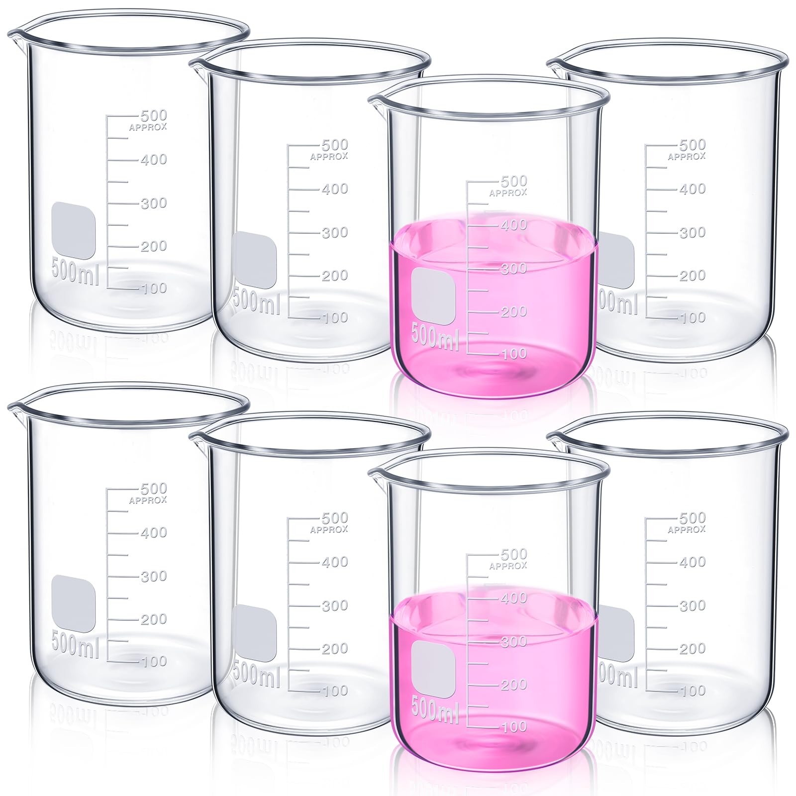 Relaxweex 8 Pcs Glass Lab Beaker 500ml, Borosilicate Low Form Spout