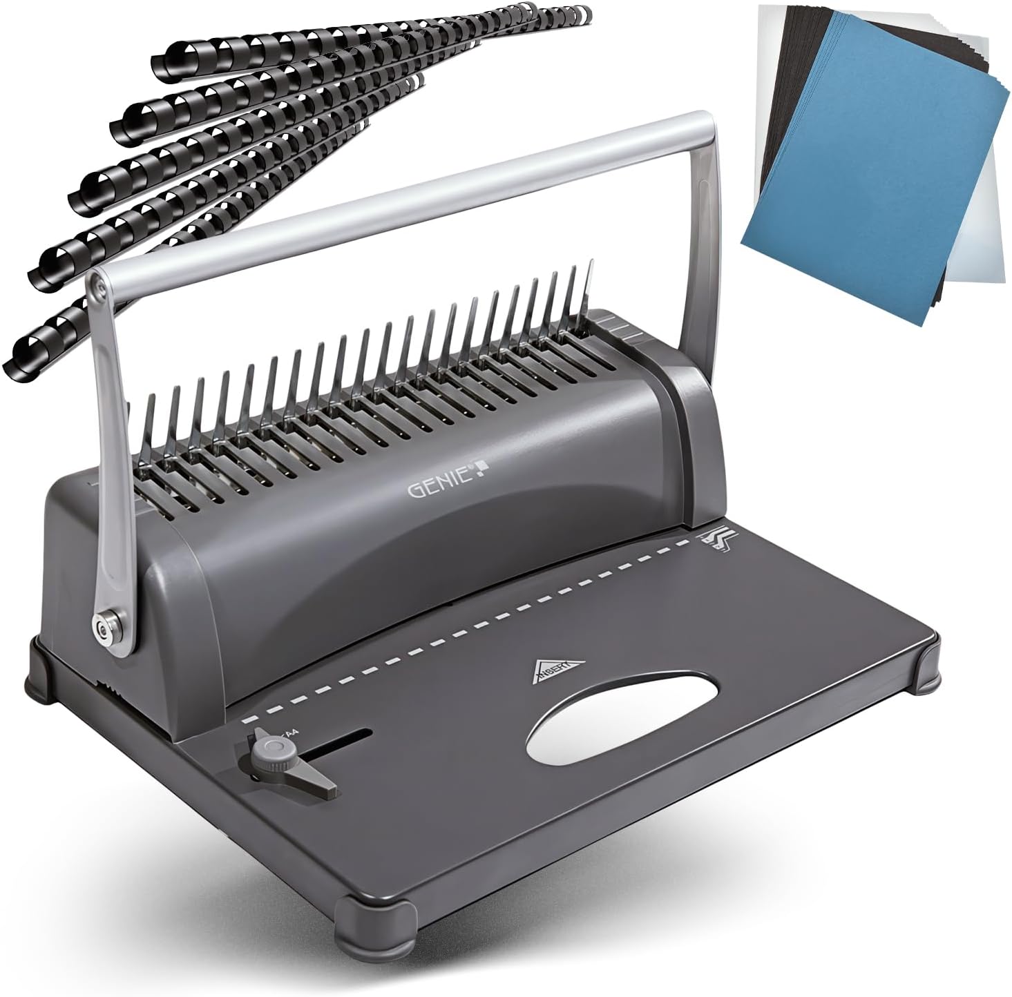 CB 850 Spiral-Binding Device (up to 350 Sheets DIN A4, incl 75 Piece Starter Pack – Silver/Black