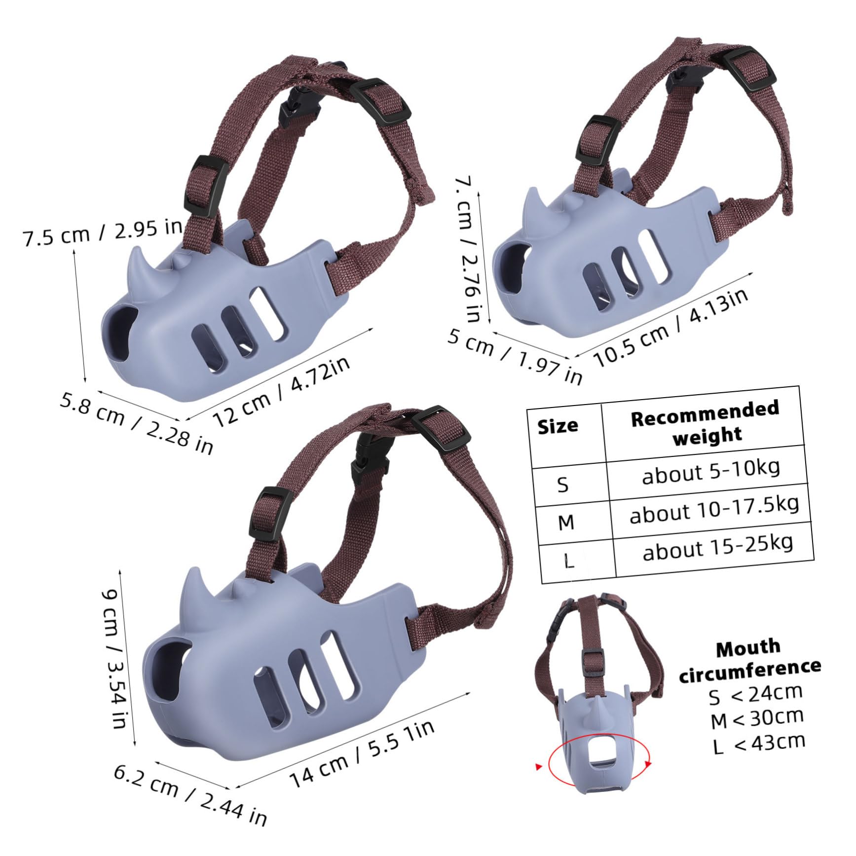 Abaodam 3piezas Bozal para Perros Medianos Ajustable y Antiladridos para Paseos y Adiestramiento Color Gris Profundo