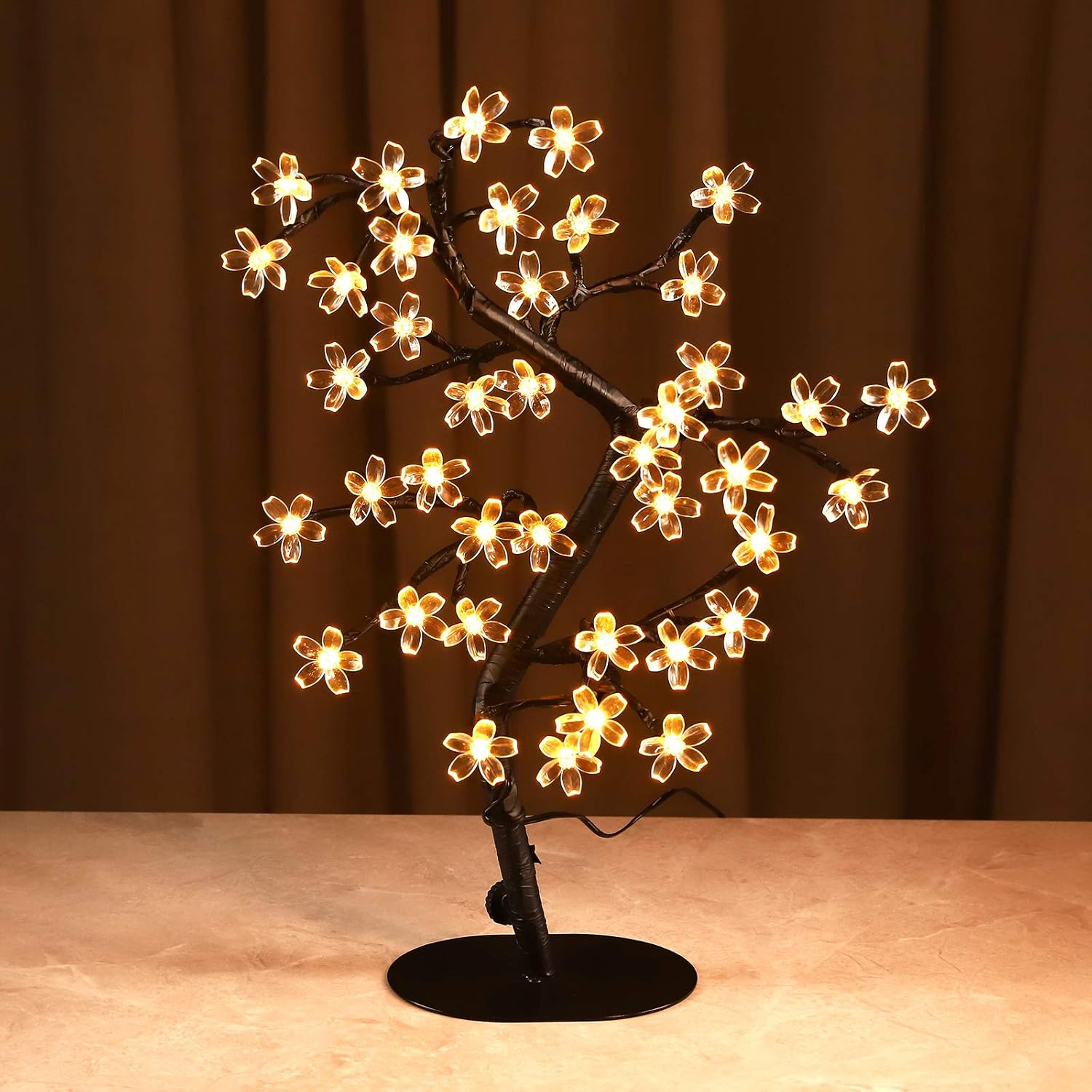 Bolylight Cherry Blossom Tree Lamp Table Decoration 17in Artificial Tree with 40 LED Lights USB Operated for Bedroom Party Wedding Office Home Warm White