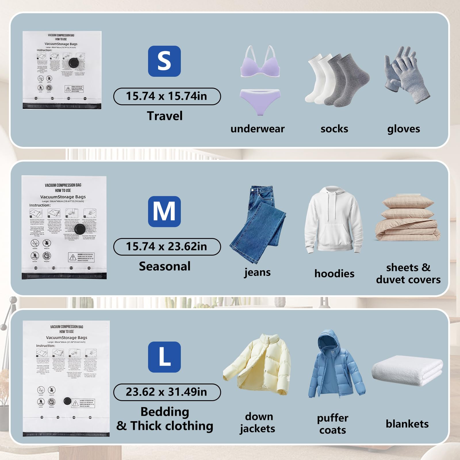 Confezione da 9 sacchetti sottovuoto con pompa elettrica salvaspazio, sacchetti sigillanti per bagagli, vestiti, sacchetti a compressione ermetici per la casa e i viaggi