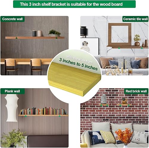 Miniatura 6 de Soportes de estante 4 piezas de 3 pulgadas, soportes de estantes flotantes, soportes de pared para estantes, accesorios de estante flotante,