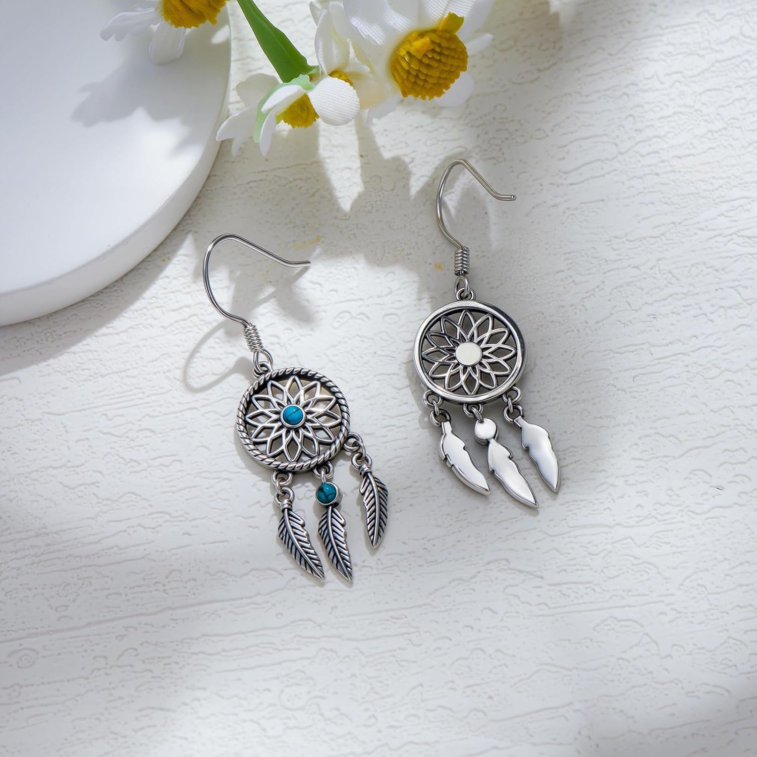Turquoise Dream Catcher Earrings for Women Dream Catcher Statement Feather Dangle Drop Earrings Vintage Bohemian Western Jewelry Gifts - Image 4