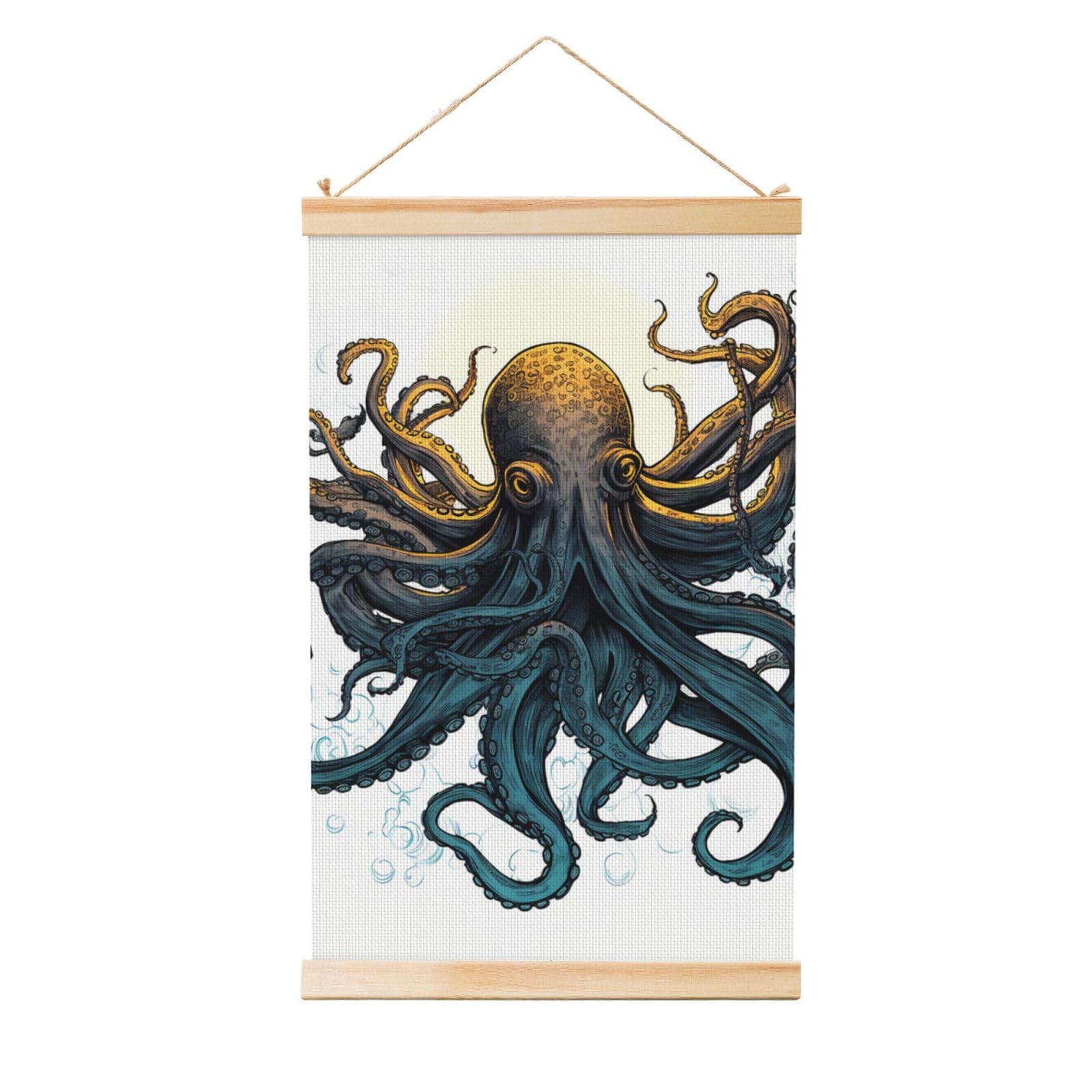 Sun Ocean Octopus Posters Wooden Shaft Hanging Poster Canvas Prints Scroll Wall Art Painting Vintage Wall Banner Modern Artwork Decor for Home Decor Ready to Hang 20"x30"