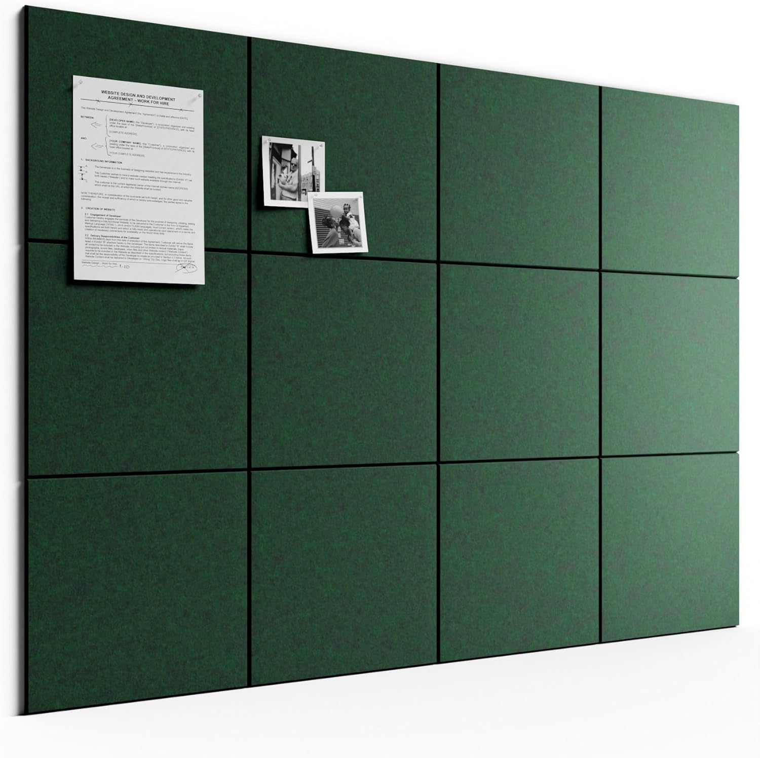 Bumusty Large Cork Board 48" x 36" Alternative - 12 Pack Felt Wall Tiles with 70 Safe Removable Adhesive Tabs, 30 Pushpins, Cork Boards for Walls Pin Board Bulletin Board Office Decor (Pine Green)