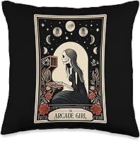 Vista 1 de The Arcade Girl Retro Arcade Gaming 80s Tarot Card Skeleton Throw Pillow