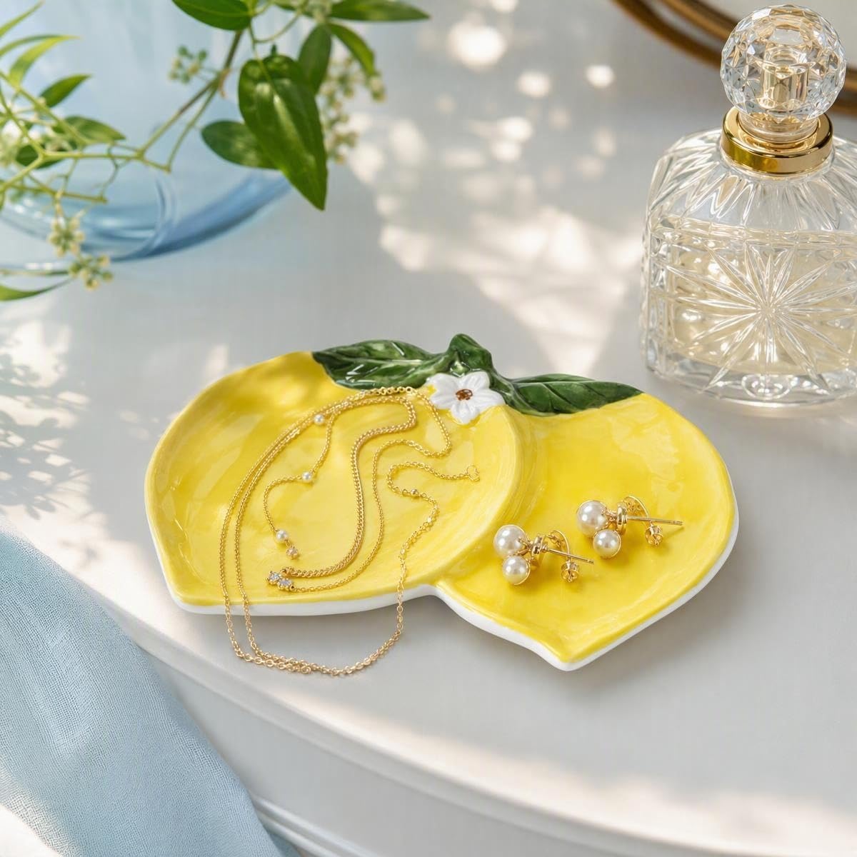 Ceramic Double Lemon Spoon Rest Yellow Citrus Trinket Dish Key Tray