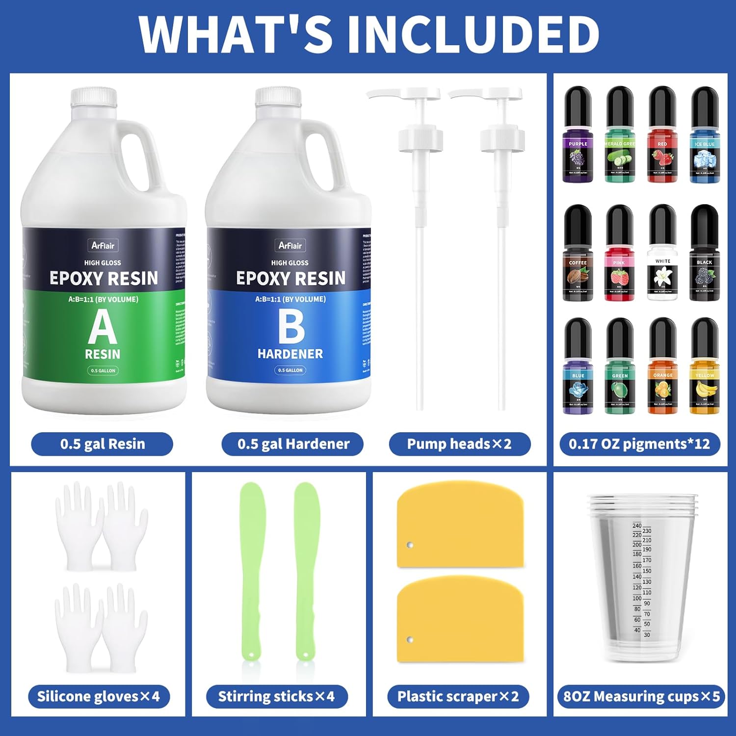 Epoxy Resin 1 Gallon Kit (0.5 Gal×2), Crystal Clear Art Resin, Strong Anti-Yellowing No-Bubble 1:1 Casting & Coating for Crafts, Jewelry Making, Molds & Wood Projects