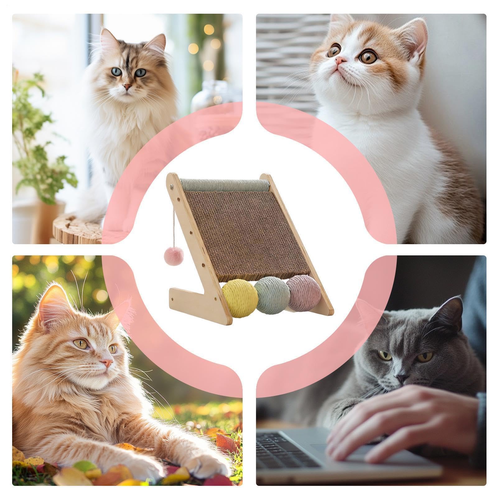 Almohadilla rascadora para gatos Protector de muebles con bolas | Rascador de cartón ondulado para gatos para Enriquecimiento, Aburrimiento, Interior, Esquinas, Camas, Sofás, Alfombra