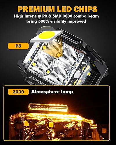 Miniatura 2 de Auxbeam Cápsulas de luz LED cuadradas de 4 pulgadas, 92 W 8960 lúmenes, luces de trabajo combinadas con luces de disparo de doble cara con DRL