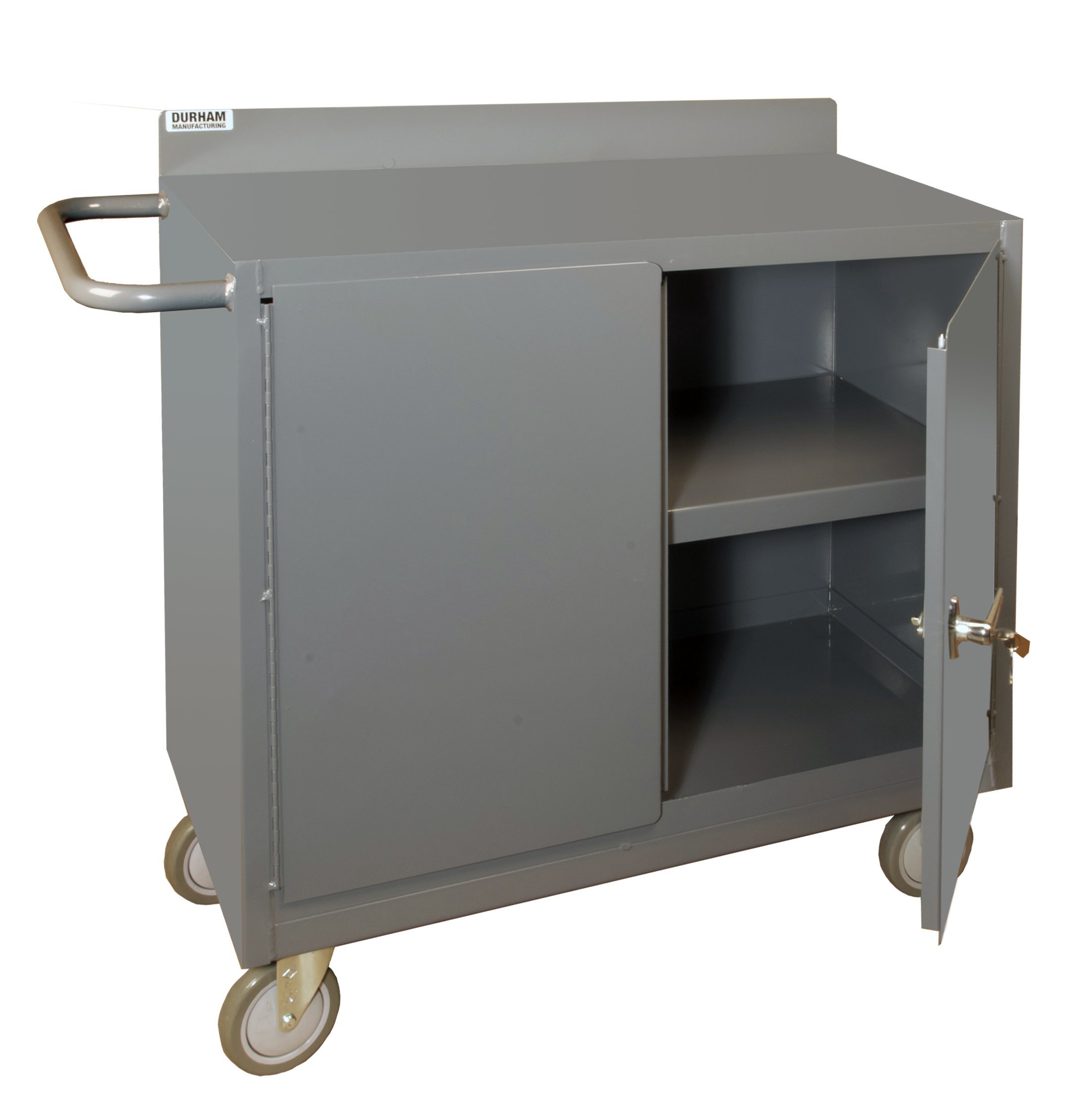 Durham 16 Gauge Welded Steel Mobile Bench Cabinet with Lockable Storage Compartment, 2210-95, 1 Shelf