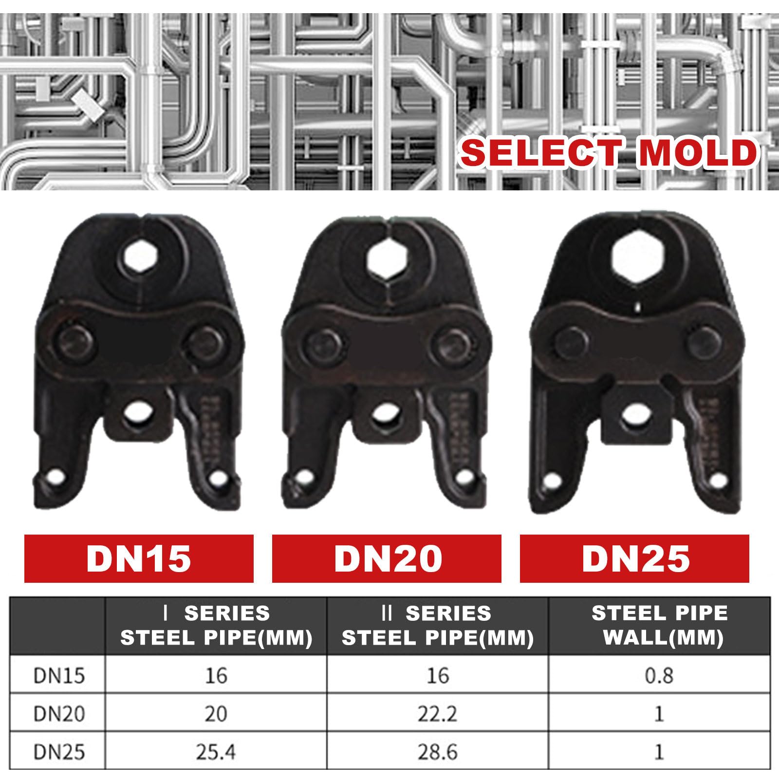 Professionele persgereedschap, 18v elektrische pijpkrimptang voor roestvrijstalen pijp, met borstelloze motor en 3 persbekken en 2 accu's, 360° draaibare bekken/38kn/werkbereik: 42mm(2Series
