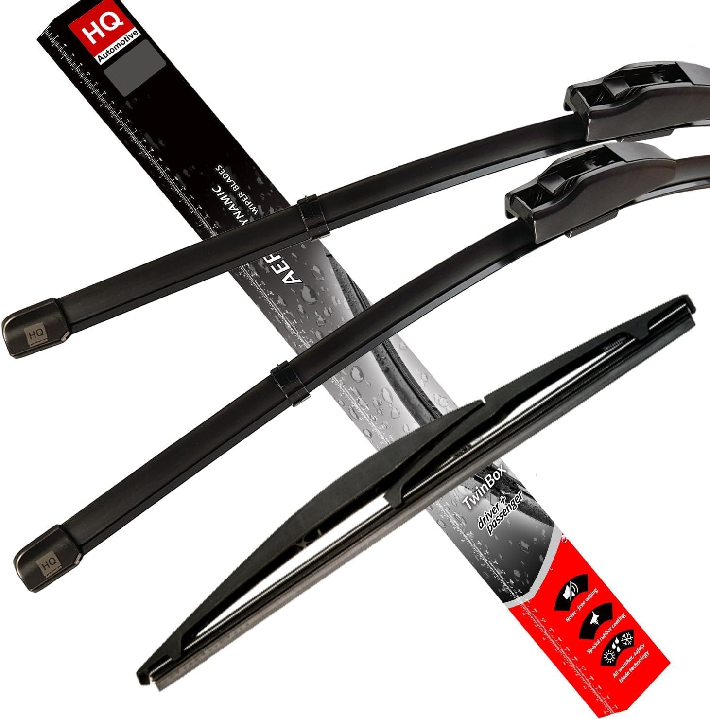 Front & Rear kit of Aero Flat Windscreen Wiper Blades AD41-621|HQ10B