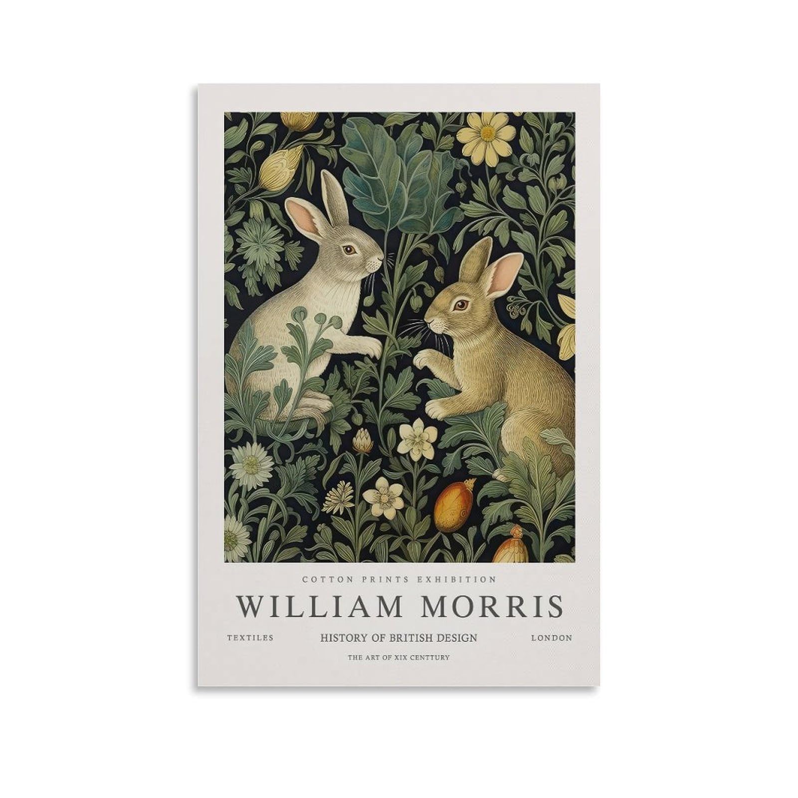 William Morris Flower Wall Art Rabbit Plant Poster For Room Aesthetic Canvas Wall Art Bedroom Decor 12x18inch(30x45cm)