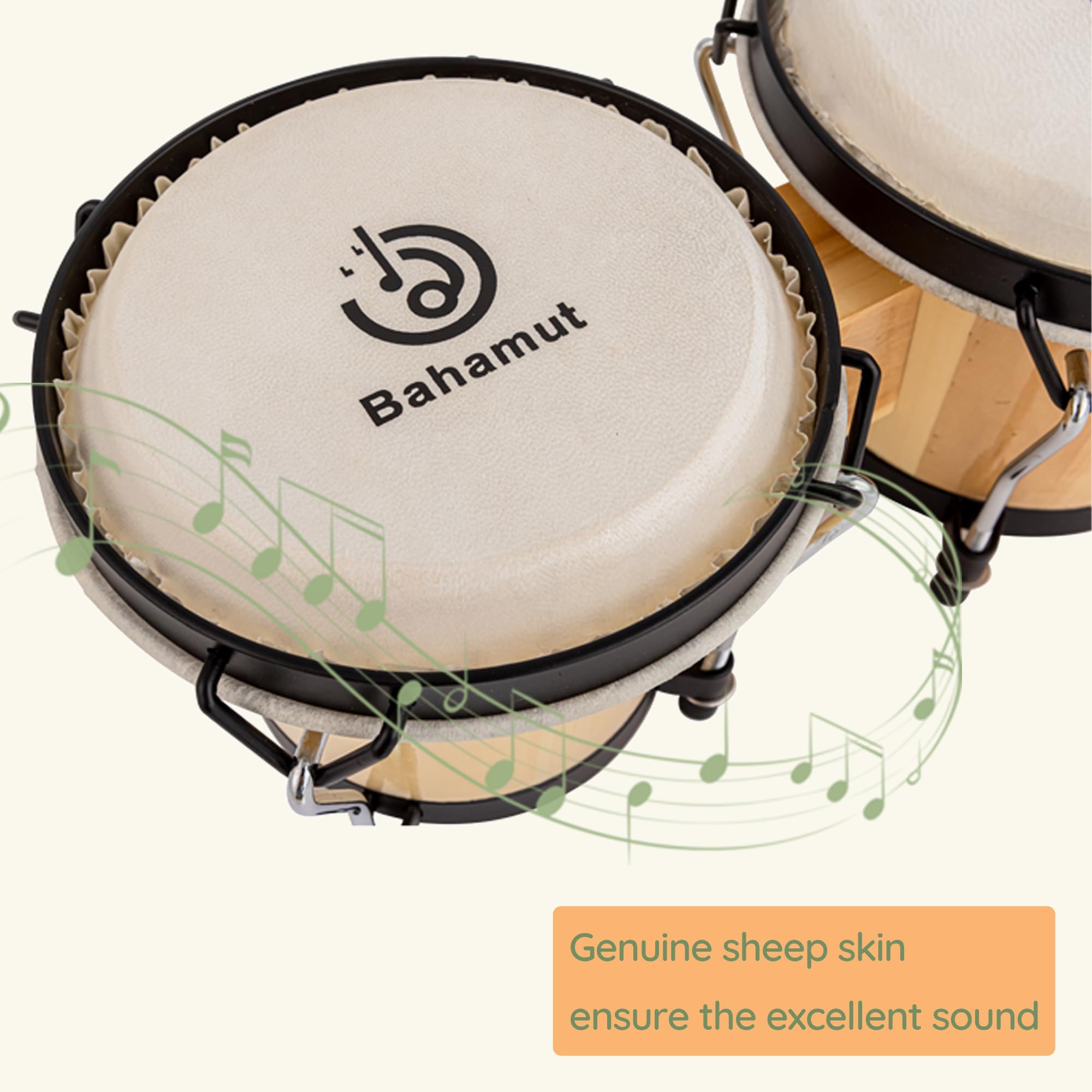 BAHAMUT Juego de batería Bongo, bongos de madera de 6 pulgadas + 7 pulgadas para adultos y niños principiantes, ideal para la educación y la práctica, viene con llave de afinación y bolsa impermeable