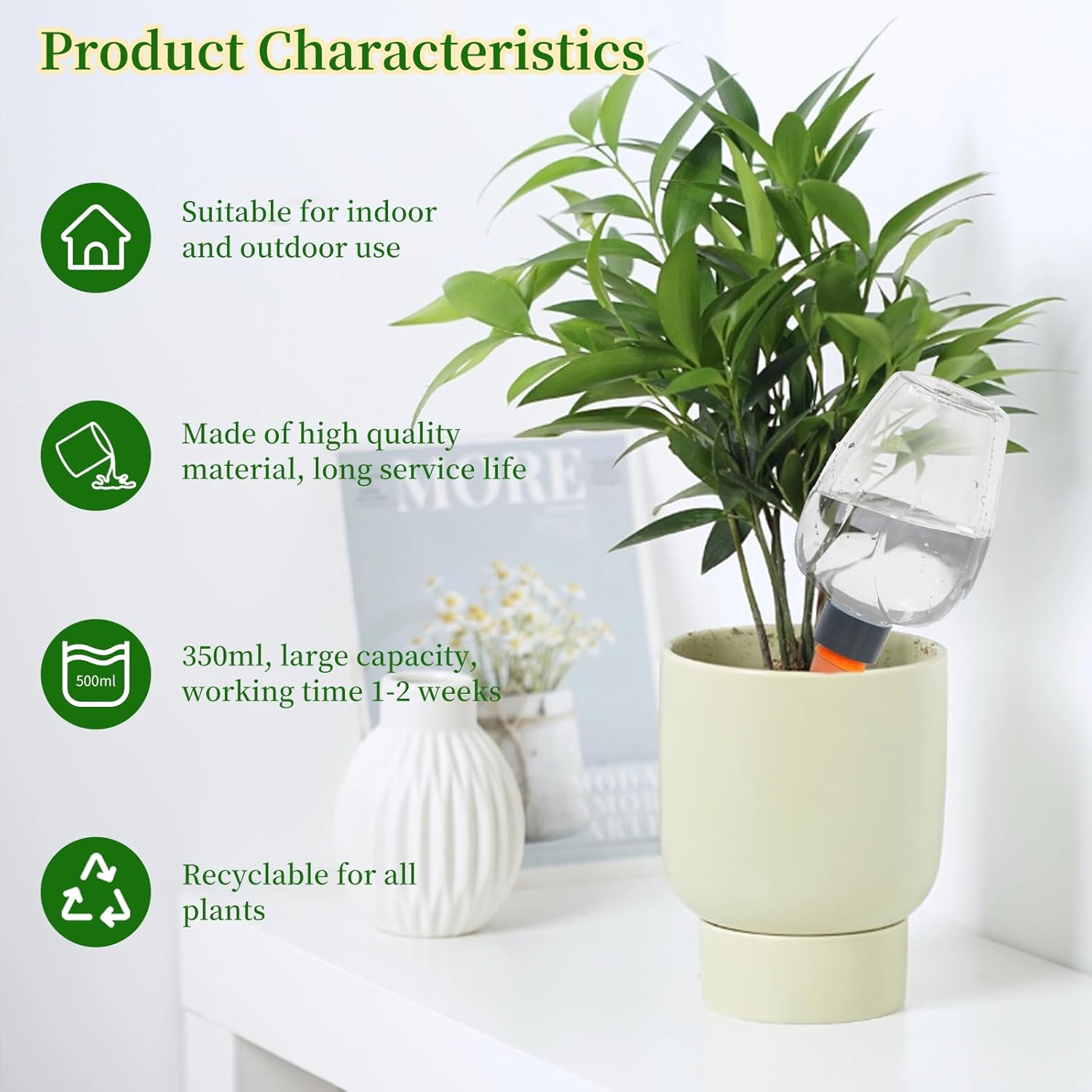 6pack Plant Self Watering Globes, Plastic Water Bulbs Top Fill, 12.3 oz Plant Watering Devices System Slow Release Terracotta, Water Spikes Stakes for Indoor (Clear-6pack)