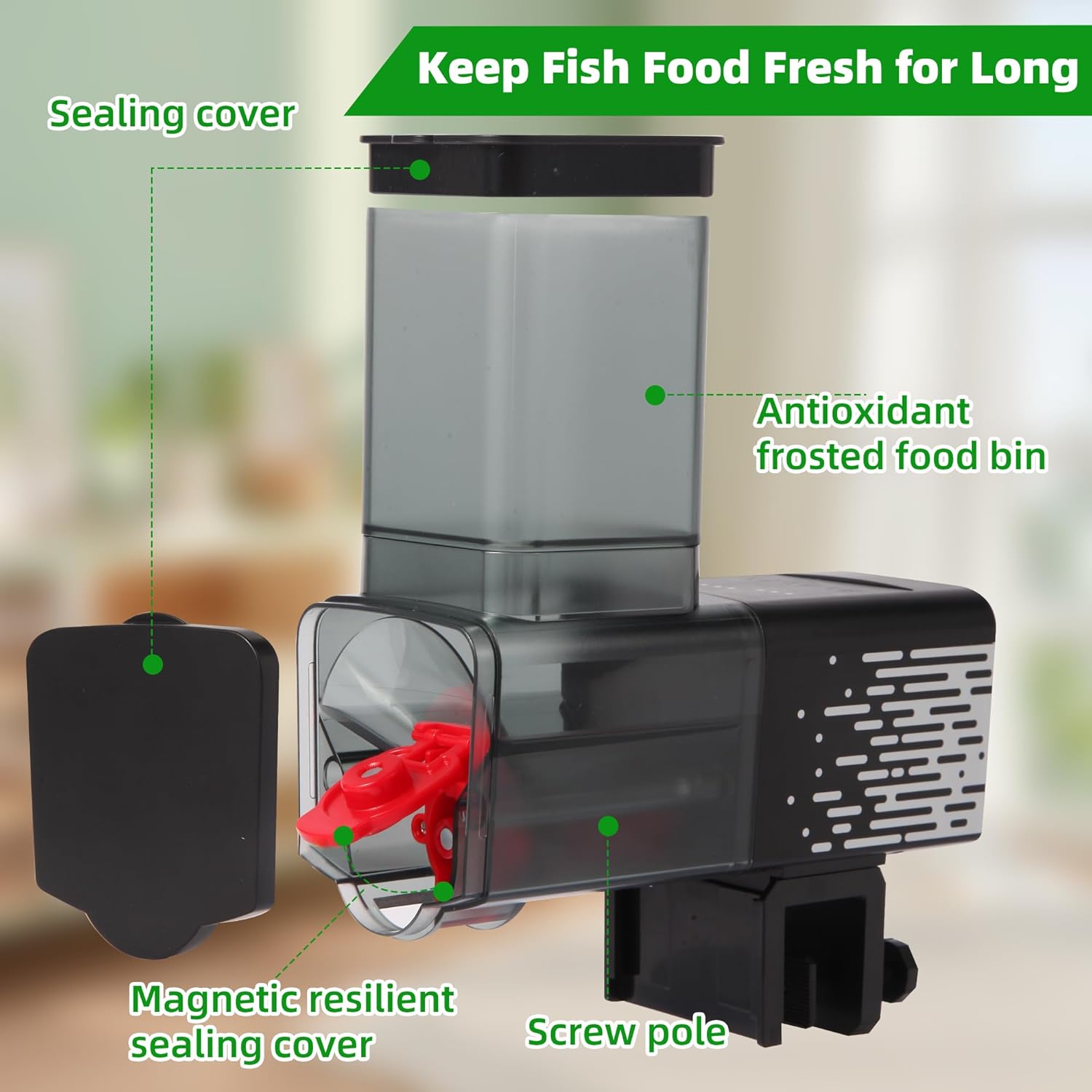 Fish Feeder Automatic Dispenser for Indoor Aquarium, Screw Push Design, 17oz Large Capacity