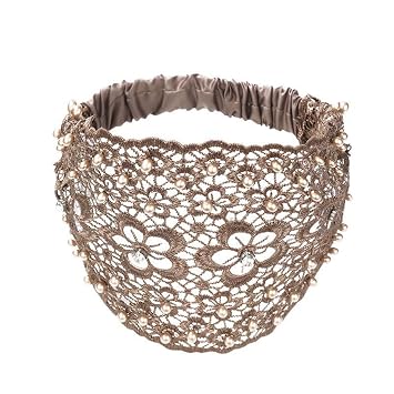 Lace Headbands for Women - 1Pcs Lace Pearl Hollow Elastic Headwrap Boho Bandana Headbands Bohemian Hair Bands Summer Hair Accessories for Women Girls Yoga, Working Out, Gym, Running