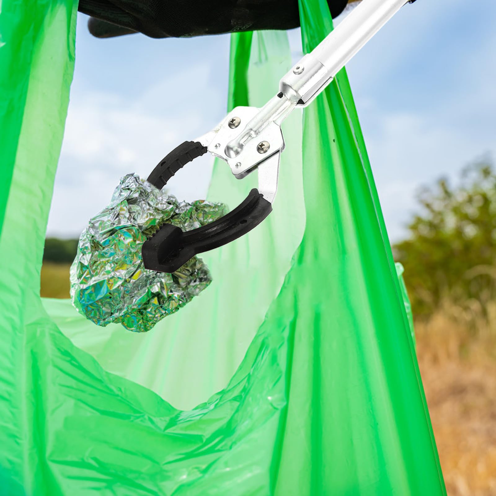 TEHAUX Pince A Dechet en Alliage D'aluminium Robuste Pince Élastique Haute Résistance, Outil D'aide la Portée pour Ramasser Déchets Parc L'école