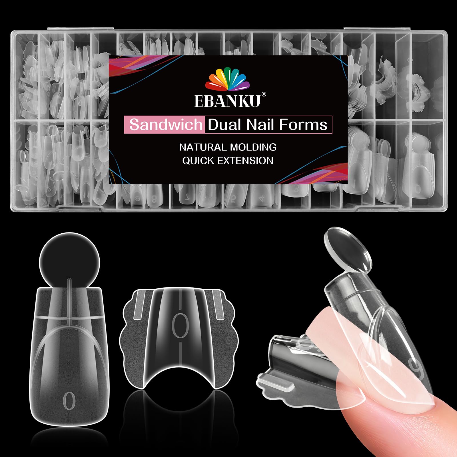 EBANKU 280PCS Sandwich Dual Form, Tip Unghie Finte Traslucido Double Top & Bottom Design Corte Coffin Nail Form Per Estensione Rapida Delle Unghie Casa o Salone