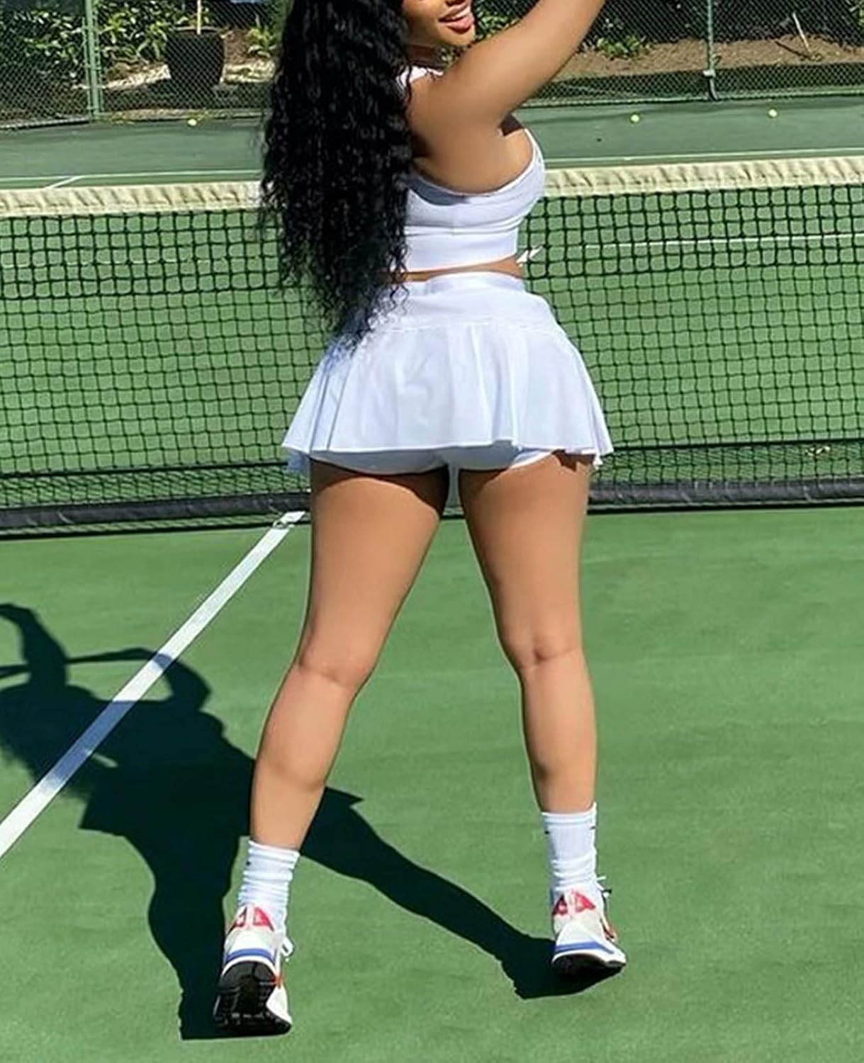 Neyaolk Womens Casual Outfits Athletic Activewear - Fitted Sleeveless Crop Top Pleated Tennis Skorts Skirts Set Tracksuit