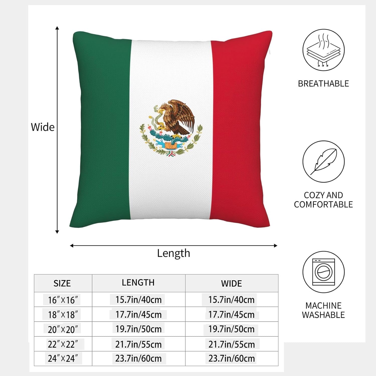 Flag of Mexico Imitation Linen Pillowcase -2 Sets, Fashionable Home Decoration, Used for Sofas, Gardens, beds