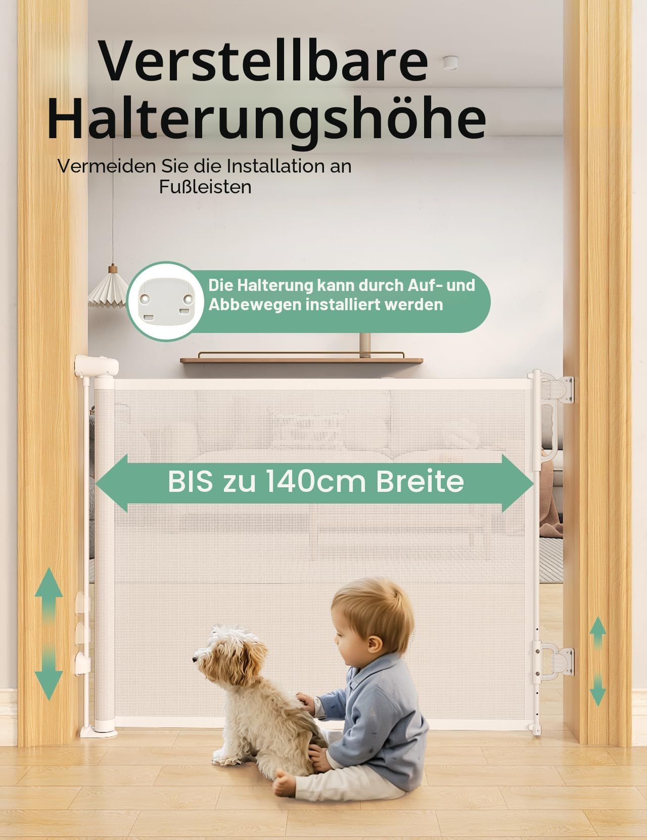 Momcozy Automatischer Verriegelung Treppenschutzgitter Ausziehbar für Baby, Haustier Türschutzgitter, Kinderschutzgitter, Einhändig Öffnen,0-140 cm, Geeignet für Treppen/Türen/Innen & Außen | Kinder, Treppe, Hund, eine Hand, Flur, Küche, Innenbereich, Auß