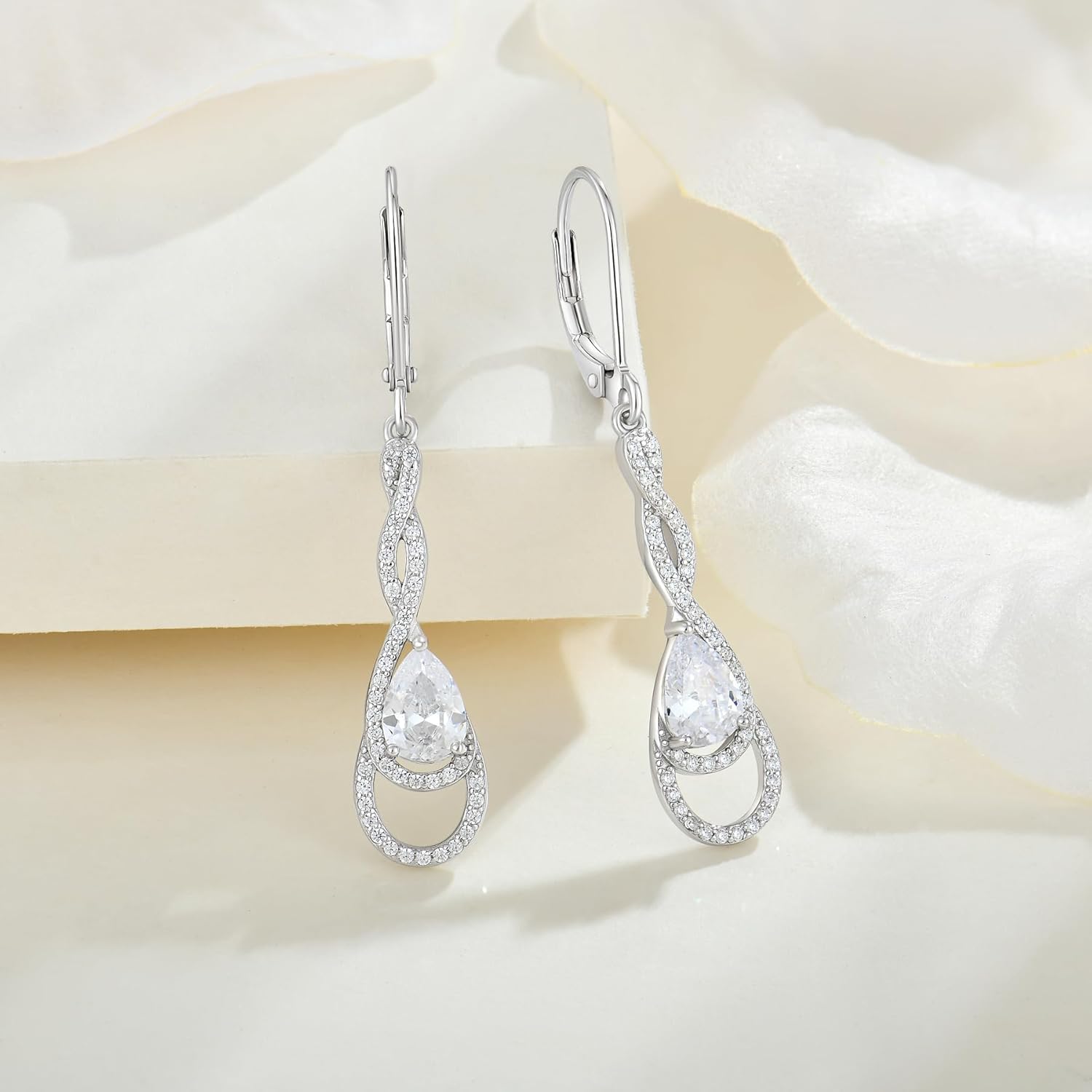 Women 925 Sterling Silver 5A Cubic Zirconia Birthstone Infinity Dangle Drop Earrings Leverback Earrings Anniversary Mother's Day Birthday Christmas for Her