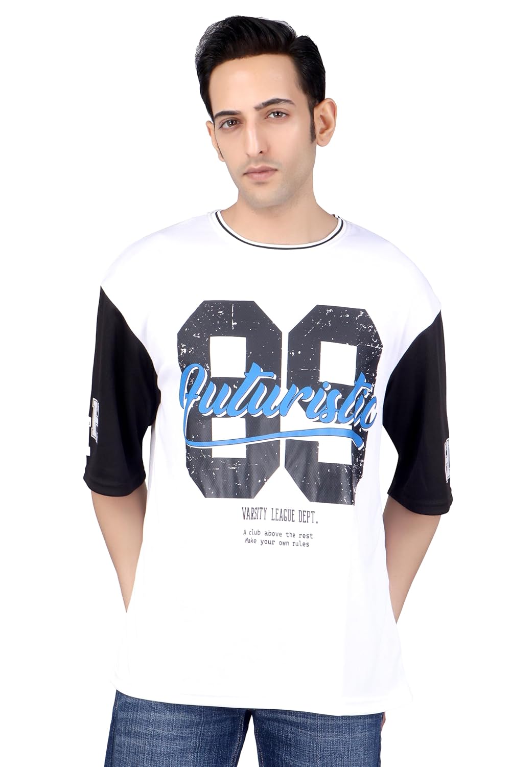 Amazon Brand – INKAST Men’s Letter Futuristic Oversized T-Shirt | Sportwear | Contrast Sleeves | Drop Shoulder Baggy Fit | Graphic Print | Activewear for Gym, Training & Everyday Street Style