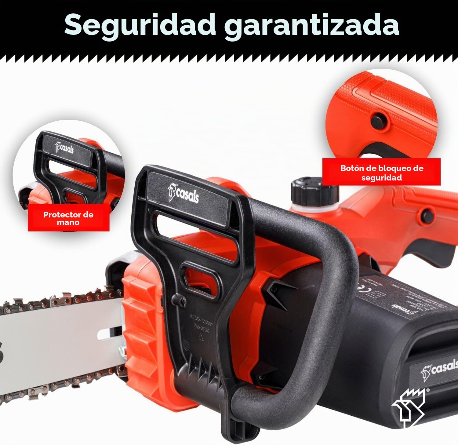 Casals - Motosierra Eléctrica Casals | 1400W Potencia | Corte Preciso de 35,5 cm | 6500 RPM | Ideal para Jardinería y Madera