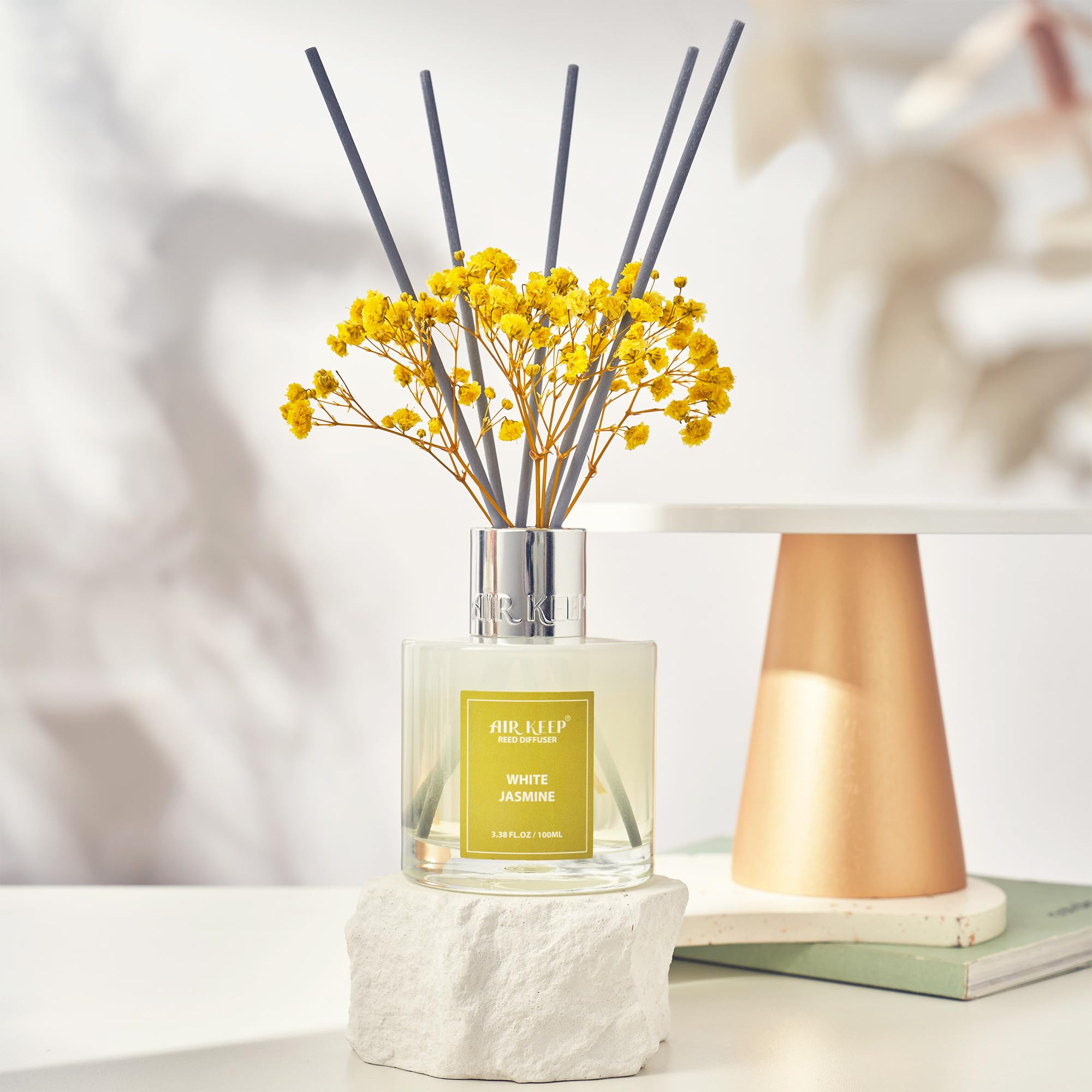 Airkeep Set di diffusori a bastoncini, 100 ml, diffusori di olio di salvia e limone con 8 bastoncini, diffusore di fragranze per la casa per la