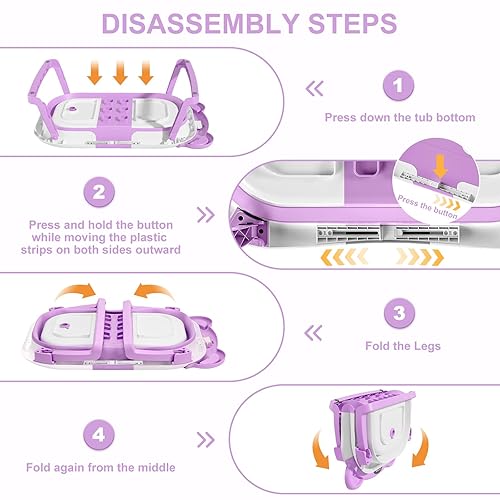 Miniatura 62 de MoreFeel Bañera plegable para bebé recién nacido con termómetro y 1 toalla con capucha y 1 cojín flotante suave, bañera de viaje portátil con Azul