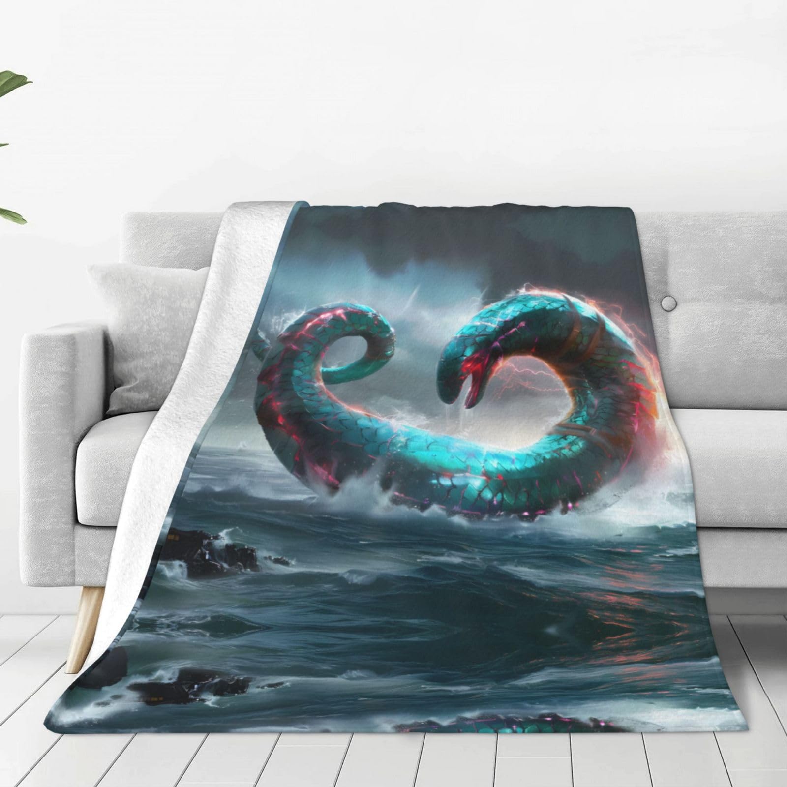 Couverture en flanelle motif serpent géant PHAYAH pour grand lit 203x152 cm