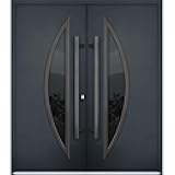 VDOMDOORS Front Exterior Prehung Metal Double Doors/Deux 6501 Anthracite Enamel Tinted Anthracite Glass/Entry Modern Painted Right Inswing Active Door 72