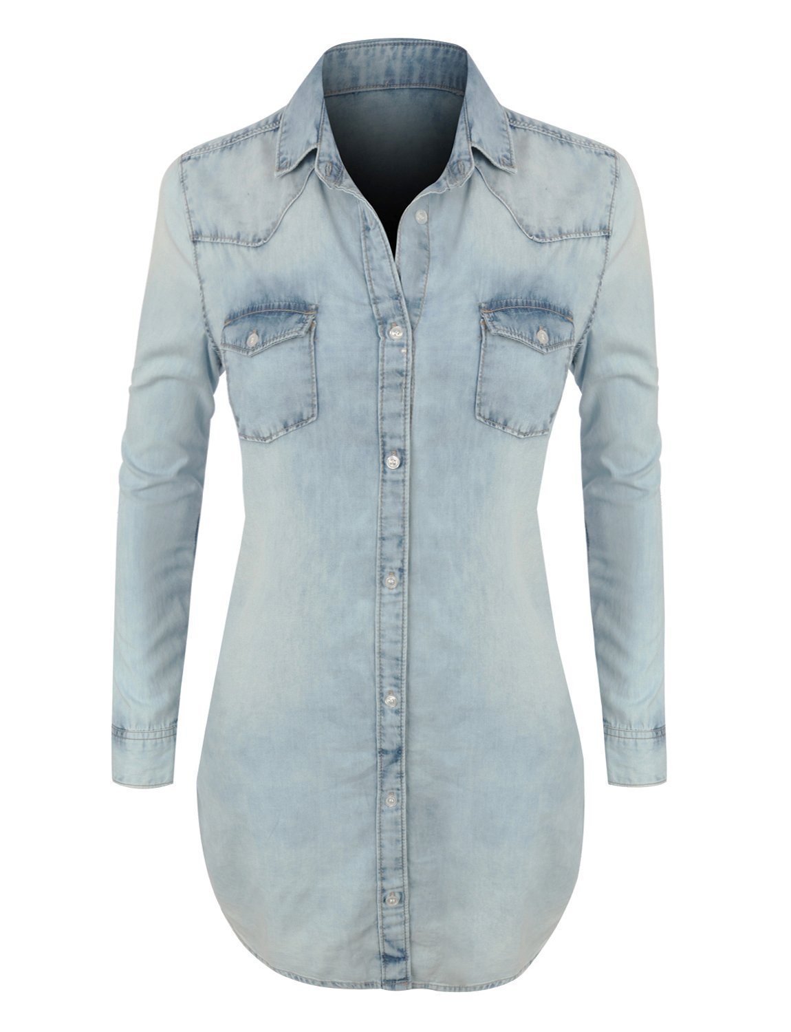 LE3NO Womens Classic Loose Fit Chambray Jean Denim Shirt Dress with Pocket