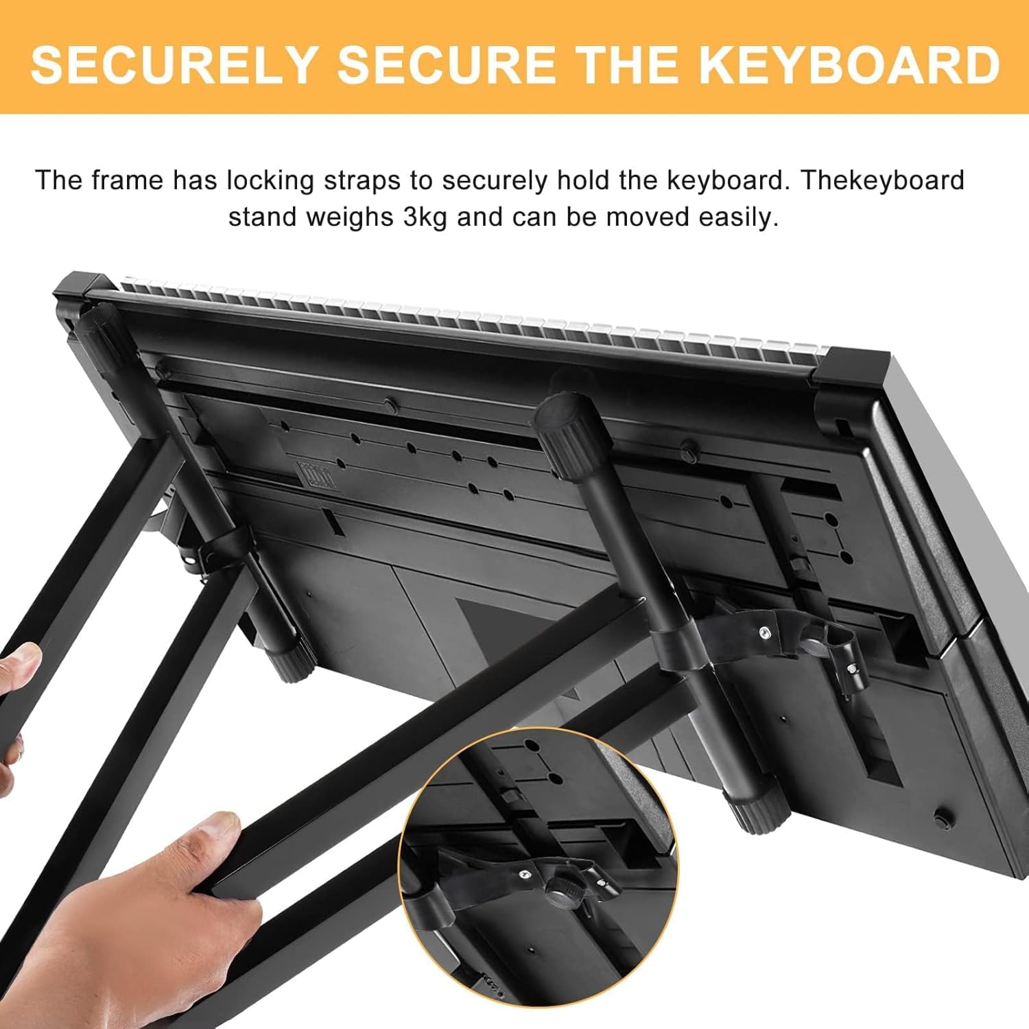 KingSaid Support pour clavier réglable en hauteur de 49 cm à 97 cm, pliable, type X, double renfort, pour claviers et pianos numériques (Barres parallèles)