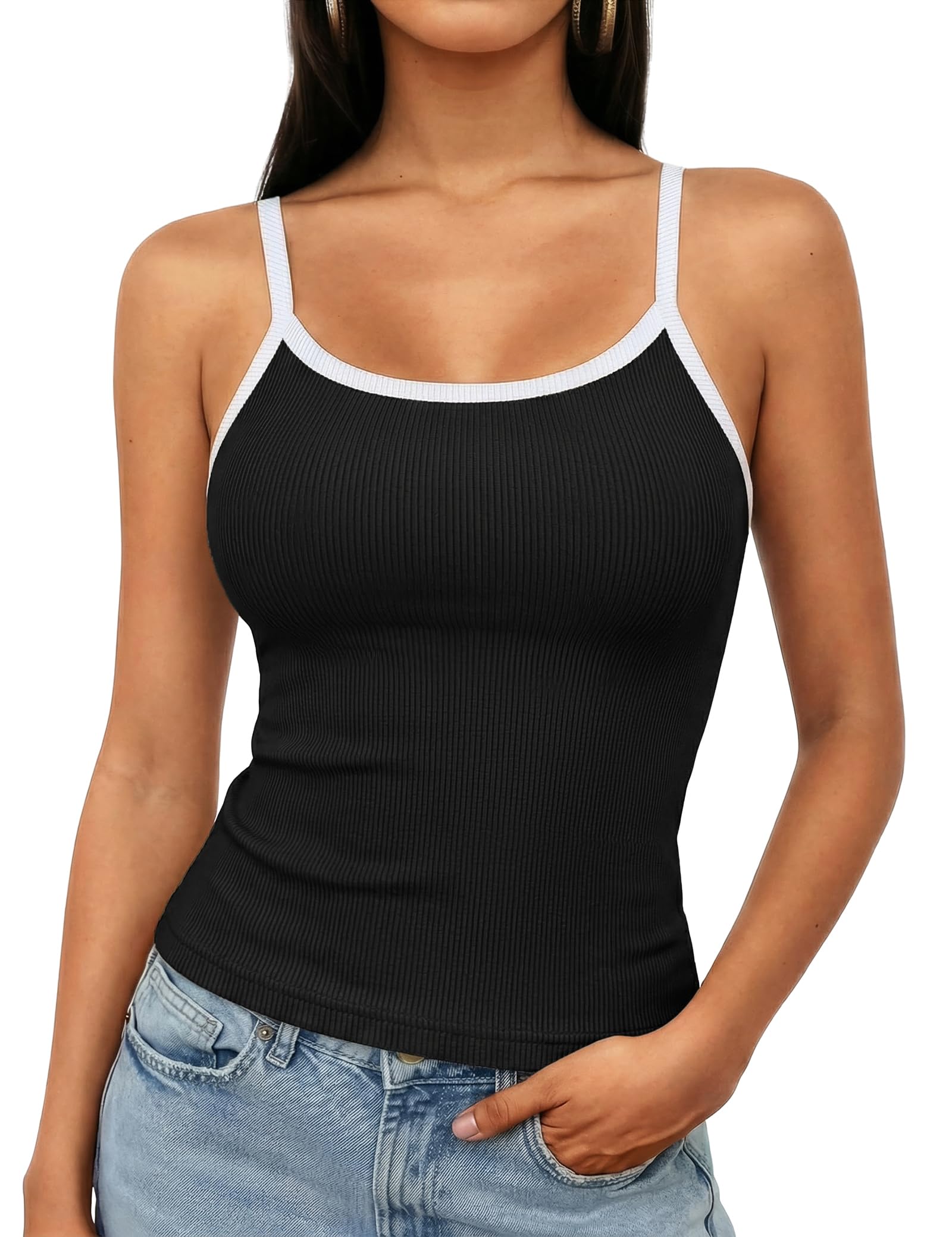 Aottori Tank Top Damen Sommer Ärmellose Spaghetti Tops Rundhals Gerippt Slim Fit Camisoles Tanktop Frauen Basic Crop Rückenfreies Sexy Oberteile