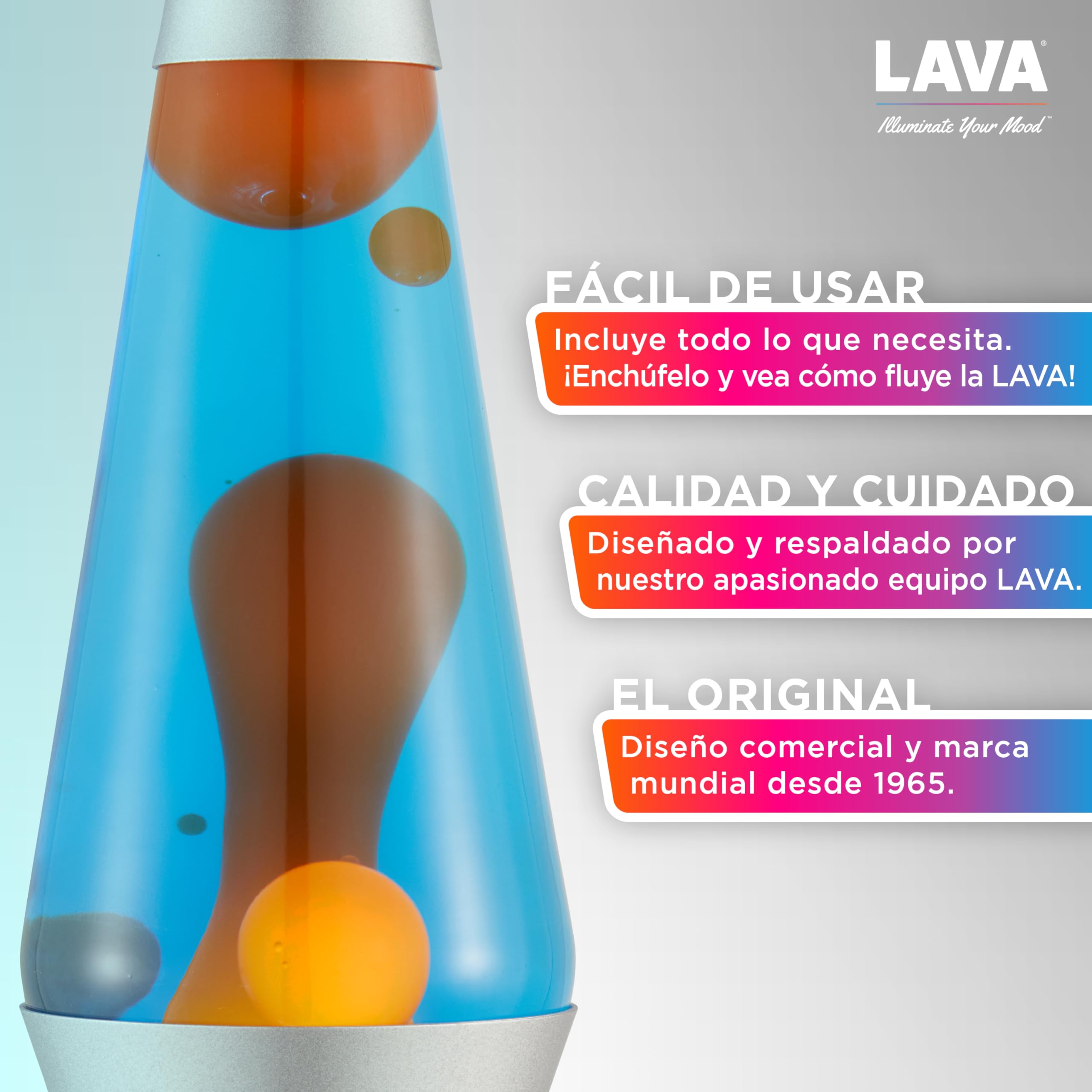 LAVA® - Lámpara Lava 2117, cera naranja, líquido azul, base y tapa plateados, original de 14,5 pulgadas. Lámpara de movimiento marca LAVA®