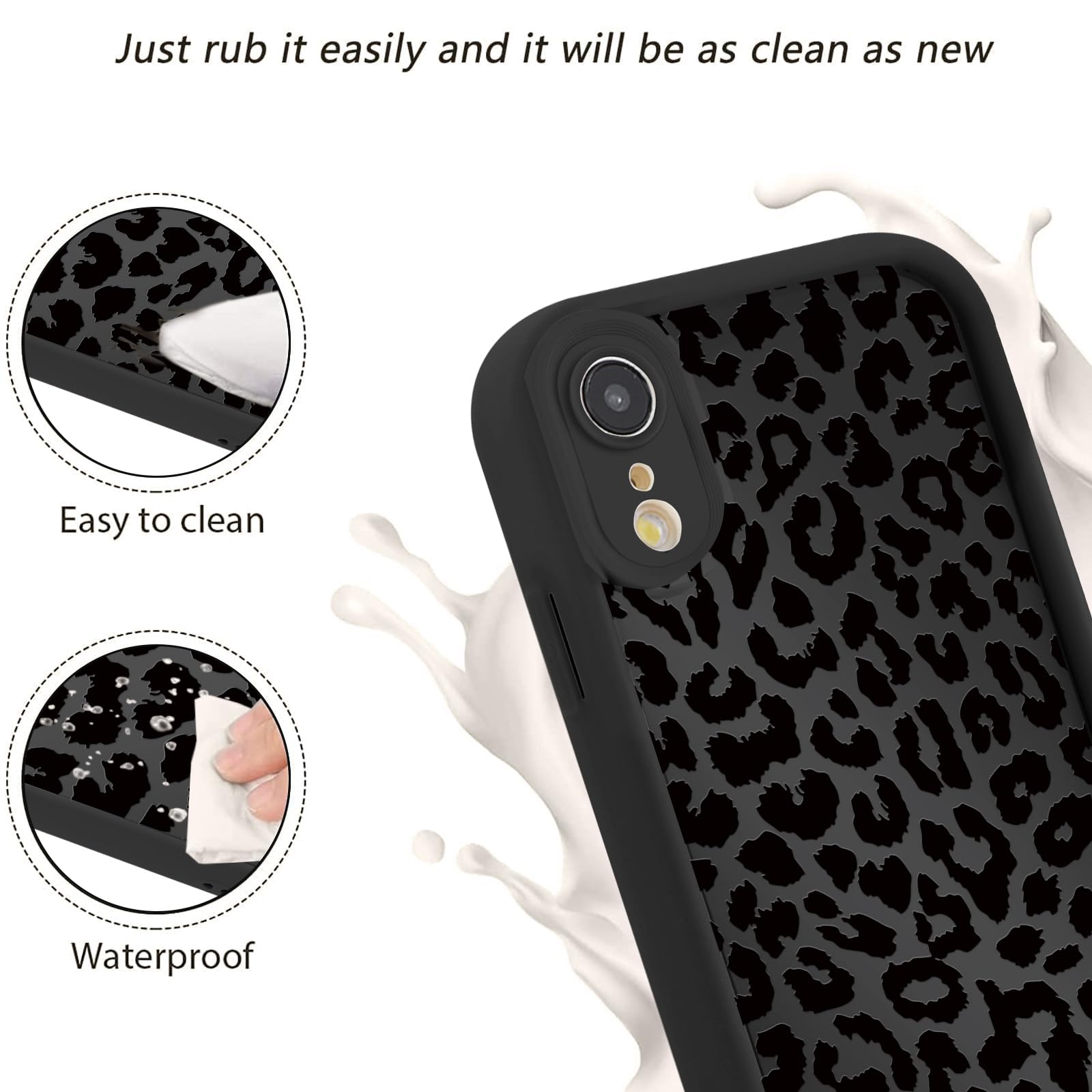 Custodia per telefono con stampa di ghepardo per iPhone XR da 6,1 pollici, estetica di lusso nero leopardato design cover antiurto morbido sottile TPU completo obiettivo protettivo per donne