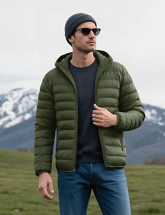 MAGCOMSEN Men's Lightweight Puffer Jacket Hooded Warm Winter Coat Quilted Lined Water-Resistant Full Zip Bubble Jackets