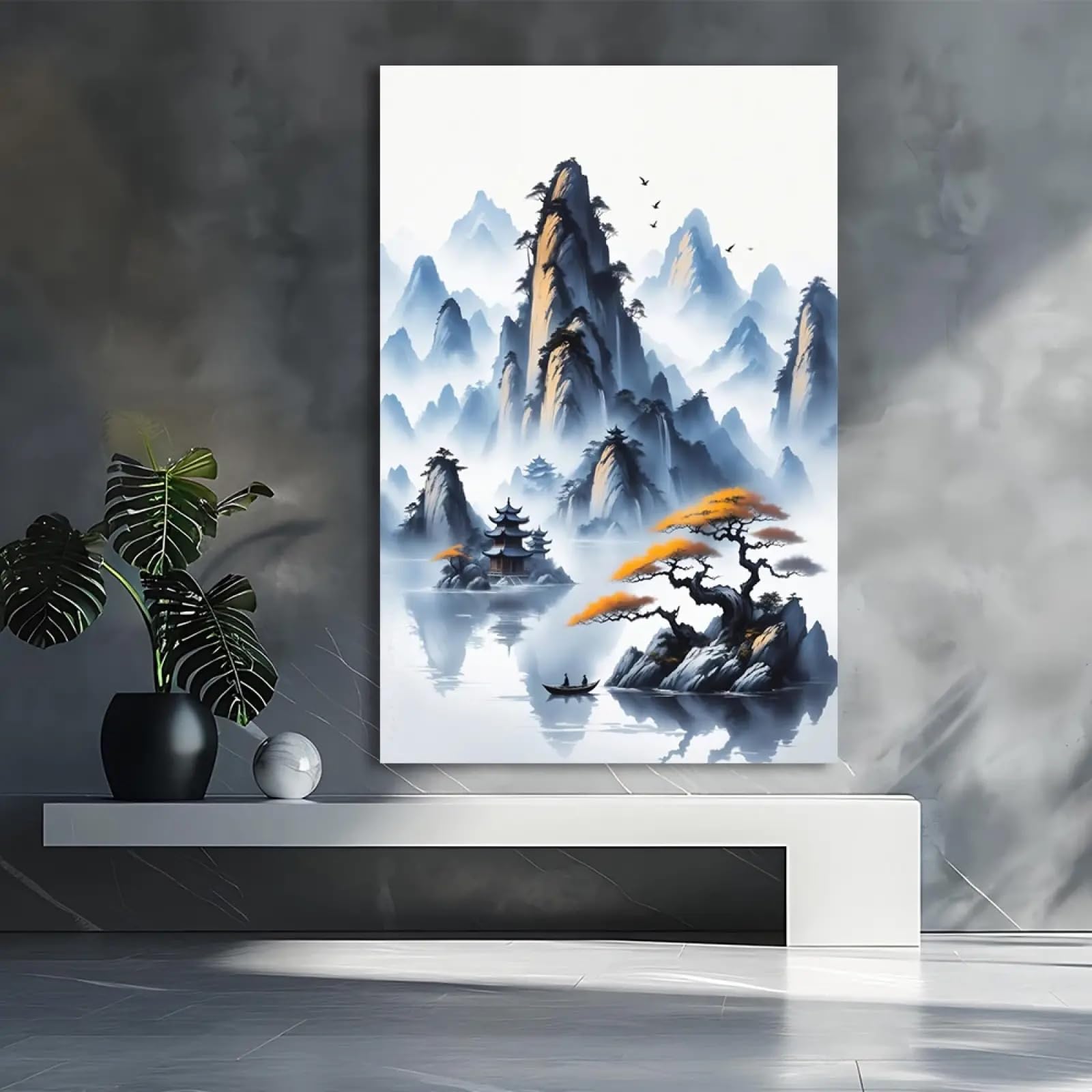 Affiches misty mountain pine lake peinture paysage sans cadre