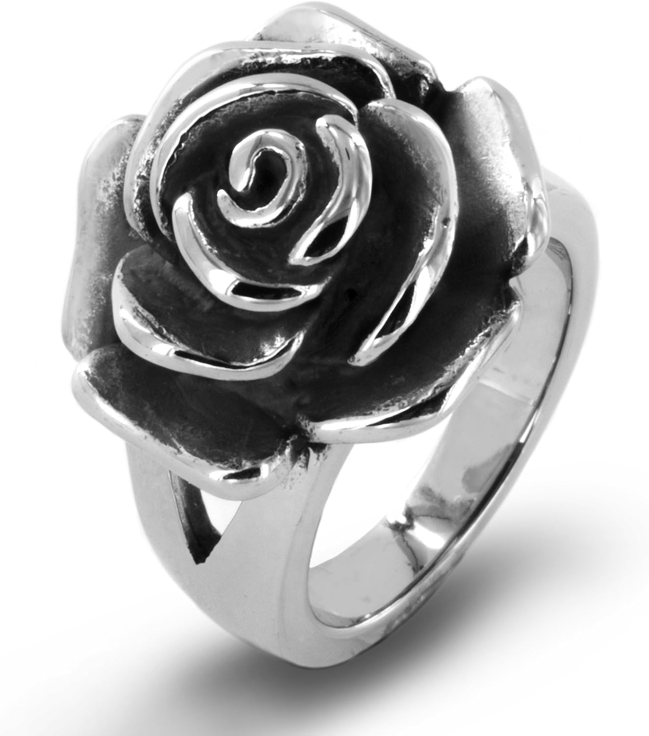 West Coast Jewelry ELYA Women's Antiqued Blooming Rose Stainless Steel Ring - Sizes 6 to 9