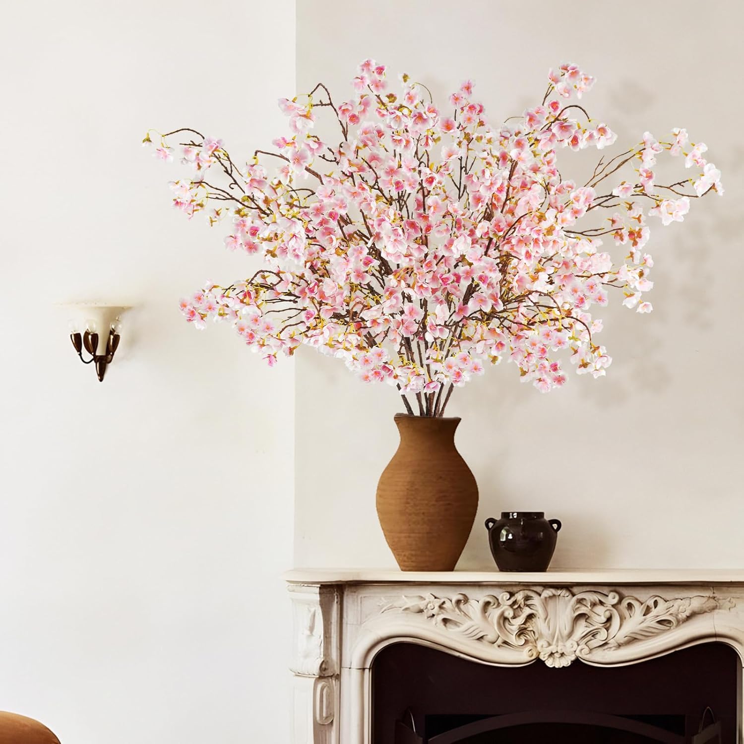 12 Pcs Artificial Cherry Blossom Flowers 40" Faux Silk Cherry Blossom Stems Fake Real Touch Peach Branches for Wedding Home Garden Japanese Decor White Pink - Image 5