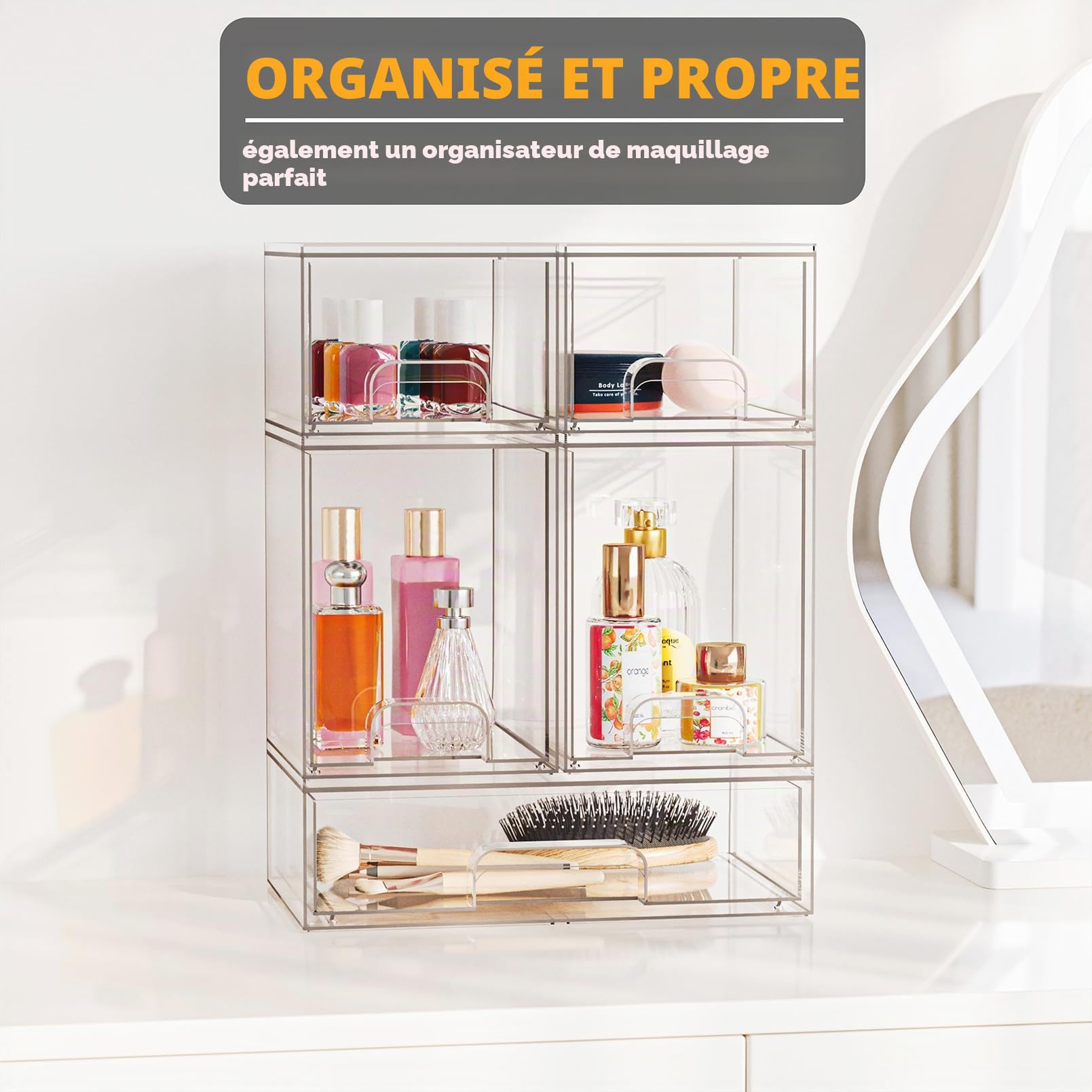 SpaceAid Lot de 5 organiseurs de rangement pour bouteilles de bébé en acrylique, tiroirs empilables transparents pour comptoir, coiffeuse, salle de bain, armoire, garde-manger, 2S2M1L, 39,9 cm de haut