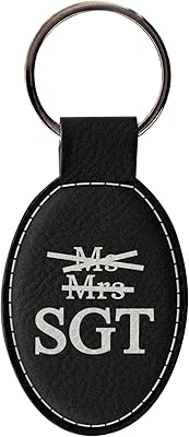 ThisWear Military Graduation Gifts for Women Miss Mrs Ms SGT Sergeant Leatherette Oval Keychain Key Tag Black