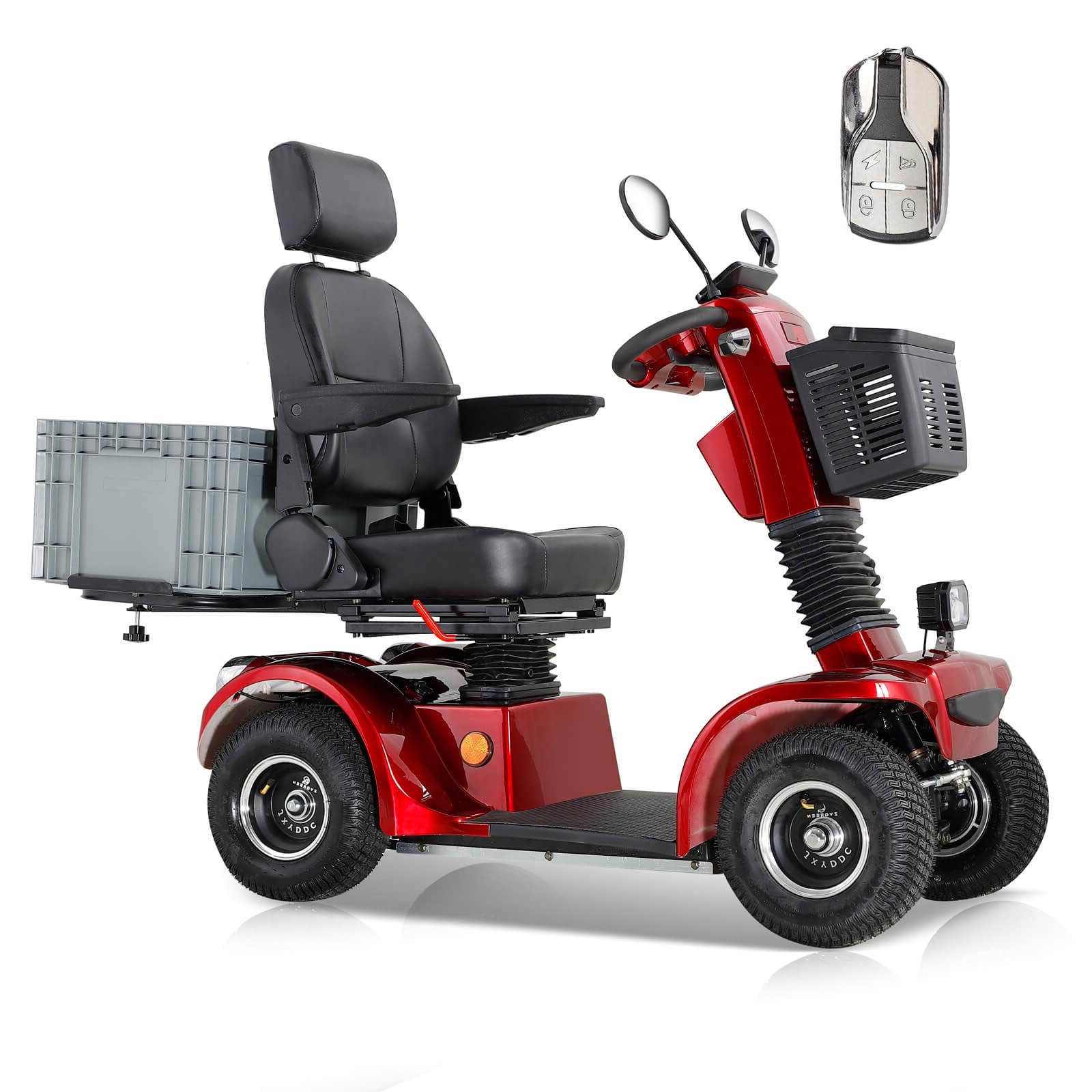 Xmatch Heavy Duty Mobility Scooter for Adults & Seniors, 4-Wheels Battery Powered with Front Basket Large Capacity Removable Rear Plastic Container 360 Degree Adjustable Seat (Red w/Container)